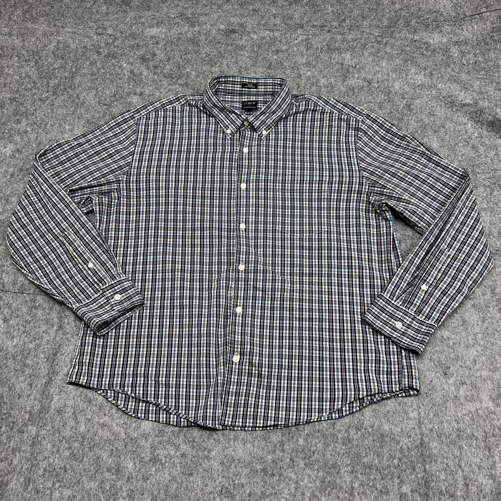 J.CREW Shirt Mens 2XL Blue Plaid Long Sleeve Slim Untucked Button-Down